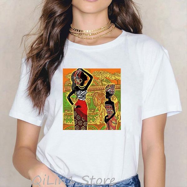 

vintage melanin black girl print women t shirt 90s art aesthetic clothes vogue femme harajuku kawaii, White
