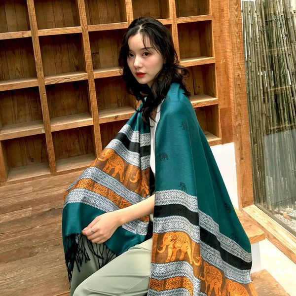 

scarves cotton women scarf elephant print tassels ladies all-match female travel shawl bufanda mujer, Blue;gray