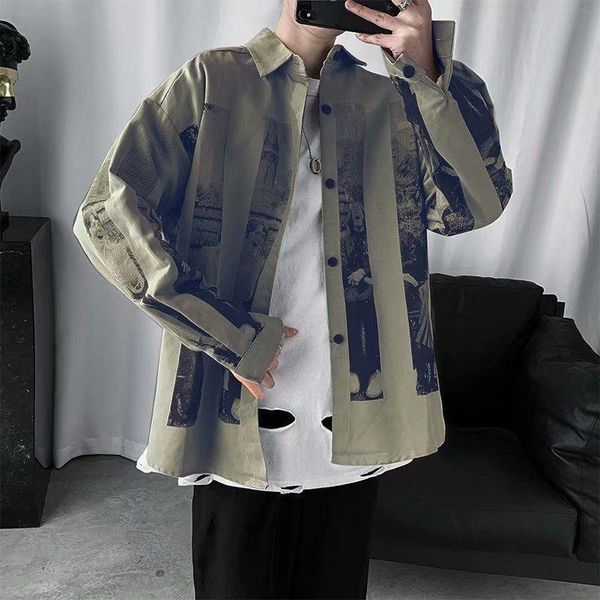 

men's jackts camisa solta d prsonagm rtrÃ´, camisa casual masculina fminina manga longa tamanho gran, stilo harajuku, primavra vrÃ£o dfqo, Black;brown