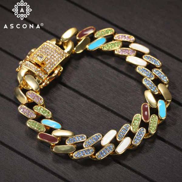 

link, chain iced out hip hop charm colorful rhinestone dripping oil bracelet women man's curb miami cuban link luxury rapper jewelry, Black