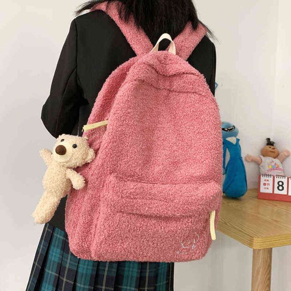 Сумка для рюкзака в стиле рюкзак вечерняя зимняя плюш новая женщина повседневная большая мощность мода мода Travel S College School 220801