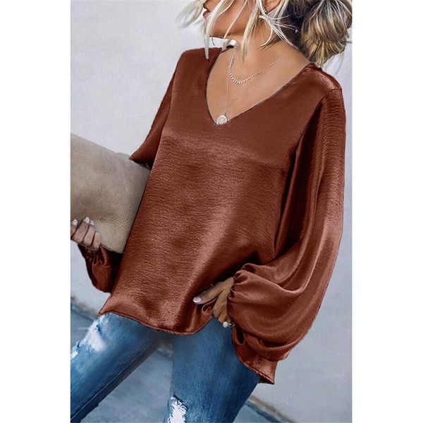 

spring women satin blouse long sleeve casual loose silk 210513, White