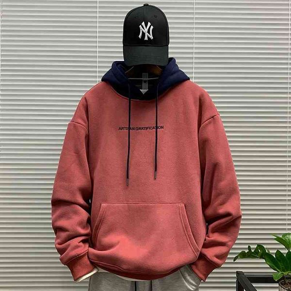 

2021 spring and autumn new fashion brand korean simple color matching hoodie sweater men's coat loose top, Black