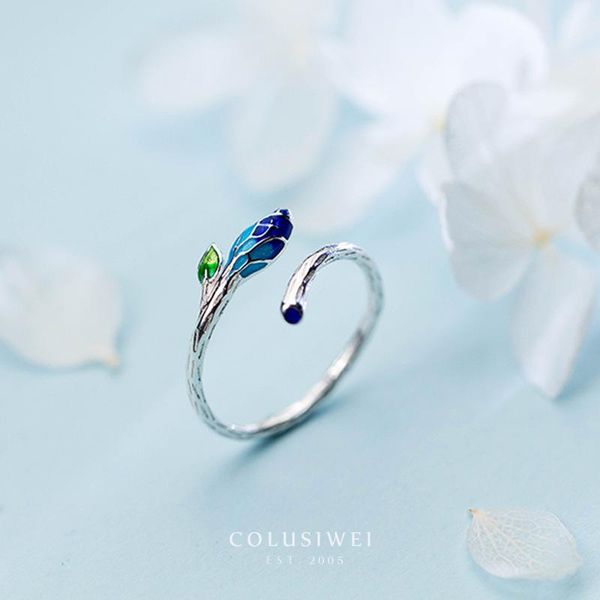 

cluster rings colusiwei vintage 100% real 925 sterling silver colorful branch leaf open adjustable finger for women fashion jewelry, Golden;silver