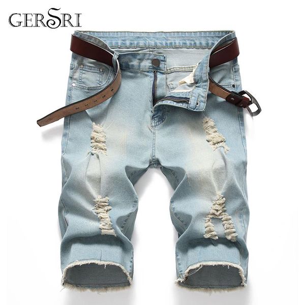 

gersri summer casual shorts jeans men loose denim mens multi-pocket short light blue hole design men's