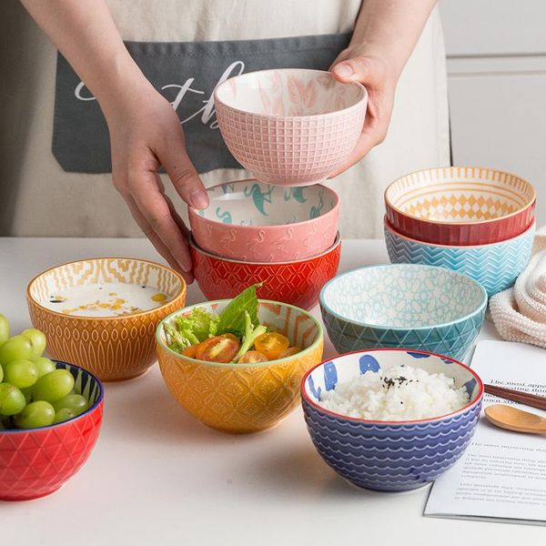 

creative personality household 5 inch ceramic bowl japanese hand-painted heat insulation breakfast rice soup microwave bowls