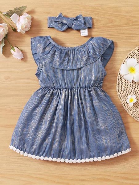 

baby guipure lace detail ruffle trim dress & headband she, Red;yellow