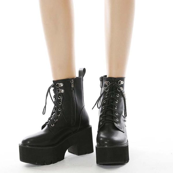 

boots bonjomarisa female big size 43 punk solid motorcycle metal chain platform women street cool cosplay shoes woman1 6klq, Black