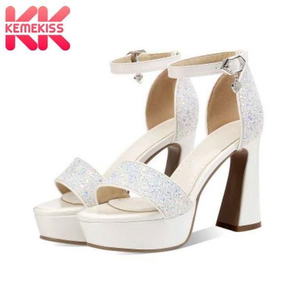 

kemekiss women sandals shoes high-quality metal buckle platform special strange high heels bling footwear size 33-42, Black
