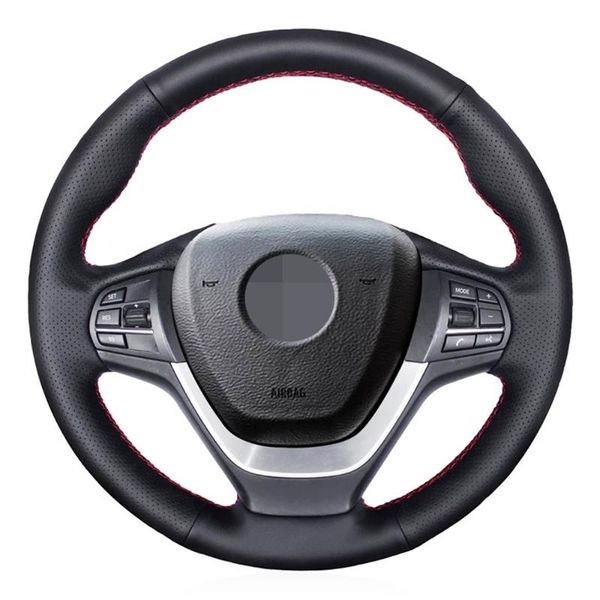 

steering wheel covers hand-stitched non-slip black genuine leather anti-slip car cover for x3 f25 2010-2021 x4 f26 2014