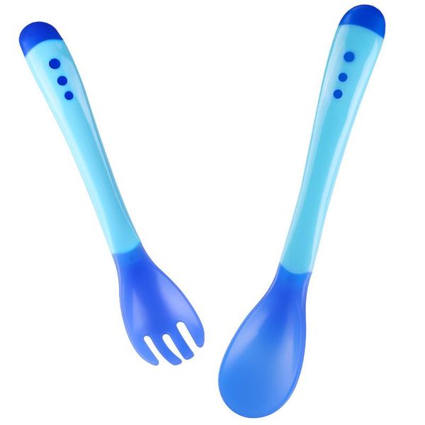 

1pc baby soft temperature sensing spoon safety learning fork children kids boy girl feeding utensils tool cups, dishes &