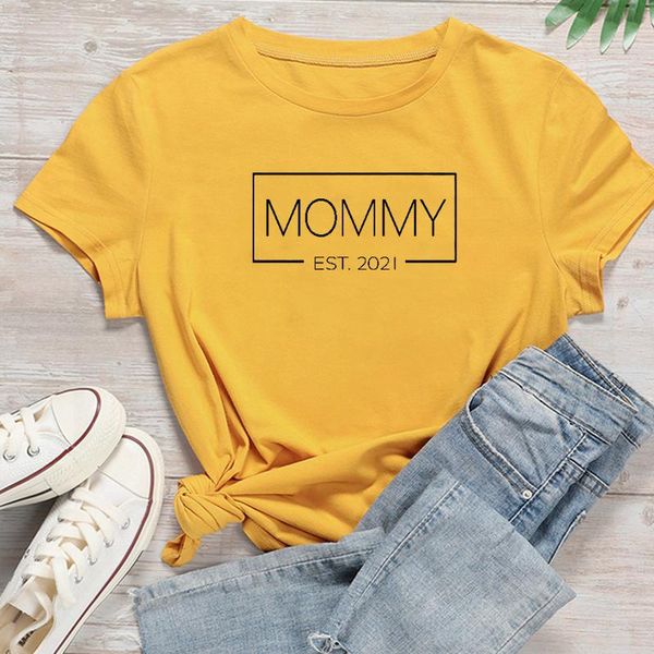 

women's t-shirt mom est 2021 funny letters printed woman t shirts mama graphic tshirt life women harajuku plus suze mothers day gift, White