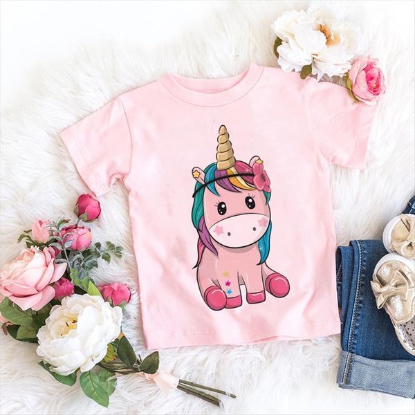 

summer fashion unicorn girls t shirt children short sleeves white tees for boys baby kids cute clothes, Blue