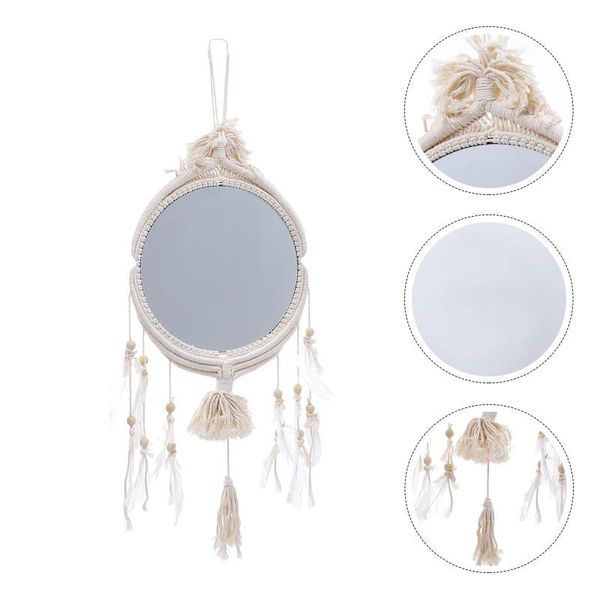 

mirrors 1pc bohemia style woven mirror elegant wall hanging macrame white