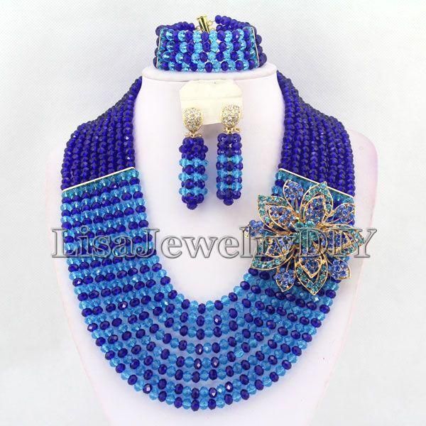 

earrings & necklace splendid african beads jewelry set nigerian wedding crystal hd2004, Silver