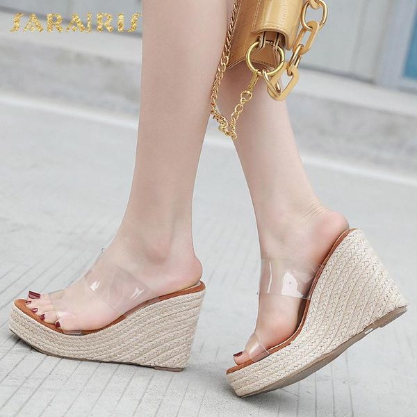 

slippers sarairis 2021 design women wedges med platform summer outside shoes, Black