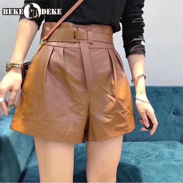 

women's shorts 2021 female genuine leather pockets office lady loose fashion concise korean style vintage elegant casual womens, White;black