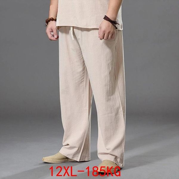 

summer spring cotton linen women pant japan style large size 8xl 10xl 12xl wide leg oversized trousers male loose 58, Black