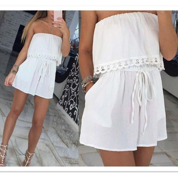 

women's jumpsuits & rompers office ladies elegant playsuits off shoulder jumpsuit women summer solid color loose sleeveless playsuit ca, Black;white