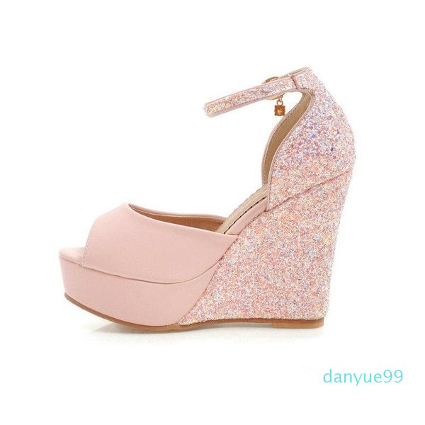 

dress shoes 2021 summer glitter bling peep toe high heels wedding party ladies pumps women platform wedges sandals size 34-43, Black