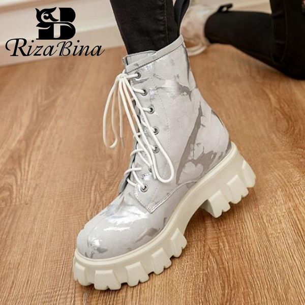 

boots rizabina ankle for women shoes platform thick bottom flower pattern fashion ins style party female footwear size 34-39, Black