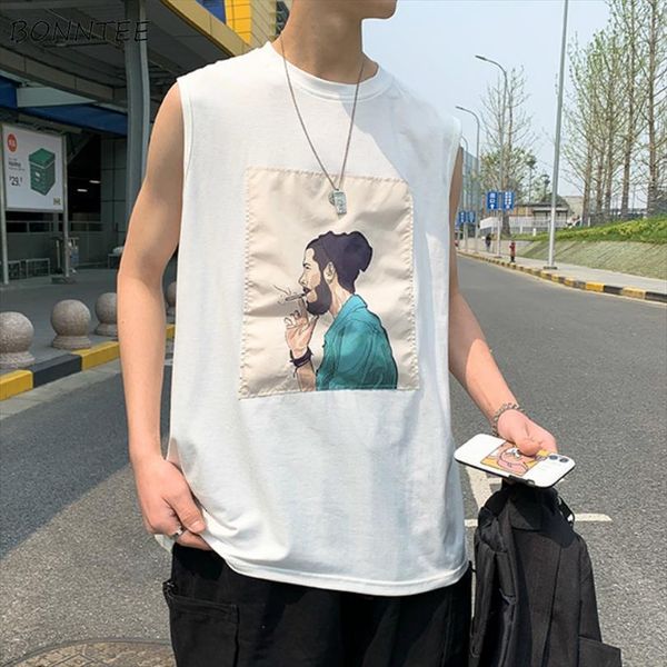 

tanks men printed oversize mens loose fashion leisure korean style hip hop simple couples tank chic streetwear bf, White;black