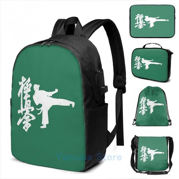 

backpack funny graphic print martial arts kyokushin karate white usb charge men school bags women bag travel laptop