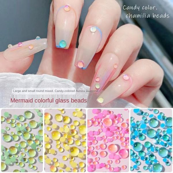 

nail art decorations 1300pcs 8 magic colors of mermaid pearl nails diy glass beads decoration set accesorios crystals gems, Silver;gold