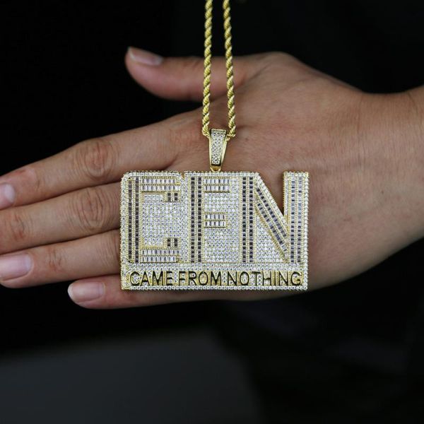 

chains micro pave full 5a cz stone big heavy letter pendant with long rope chain gold plated hip hop necklace jewelry wholesale, Silver