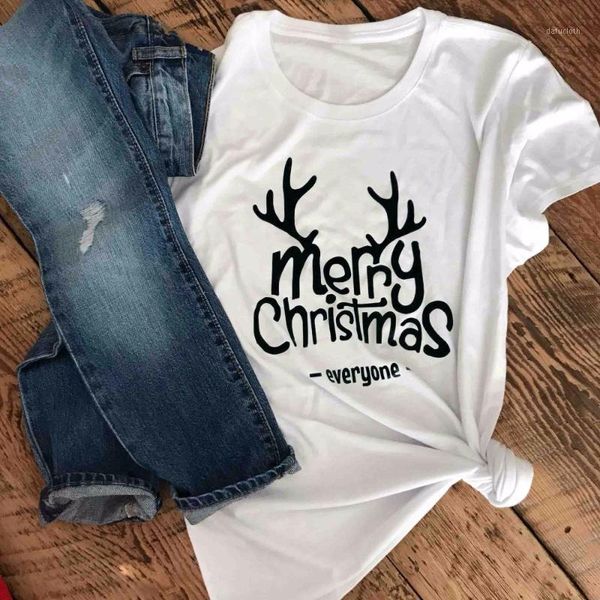 

women's t-shirt casual stylish aesthetic merry christmas everyone slogan graphic grunge tee trendy shirt drop ship, White