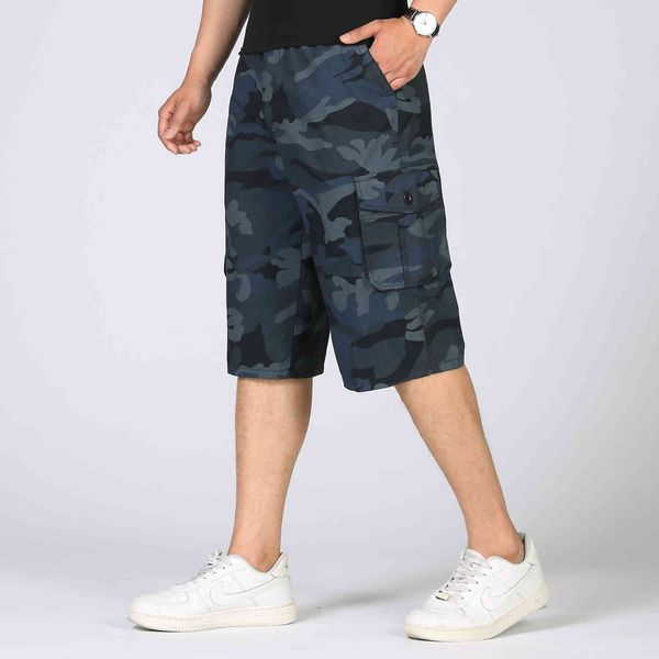 

men casual camouflage short army green military style cargo summer plus size 4xl 5xl losse blue camo bermuda cotton 210518, White;black