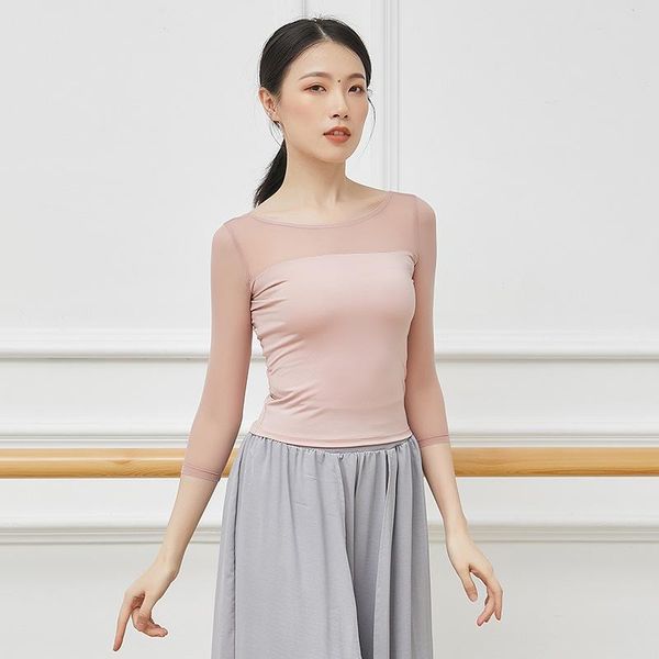 

stage wear 2021 dance clothes latin women's mesh sleeve shirt ballet practice gymnastics autumn body suits, Black;red