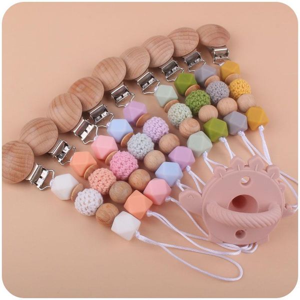 

pacifiers# short born baby wooden pacifier holder silicone beads clip chain