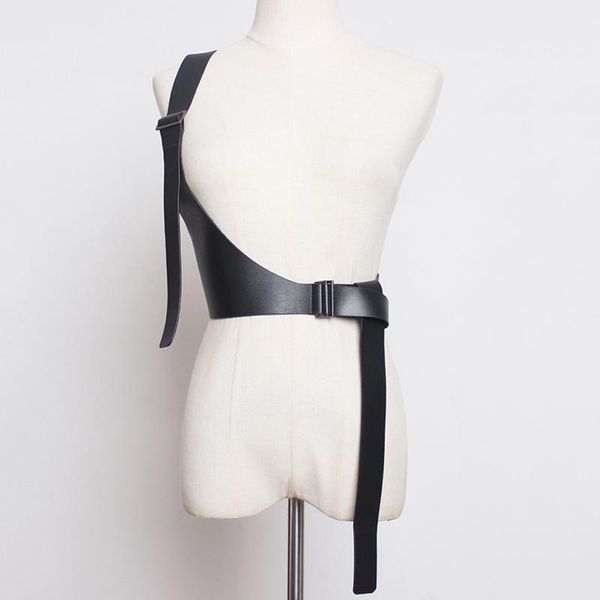 

belts 2021 spring pu leather corset vest strap belt brief irregular steampunk harness strechy waistcoat wide girdle women fashion, Black;brown