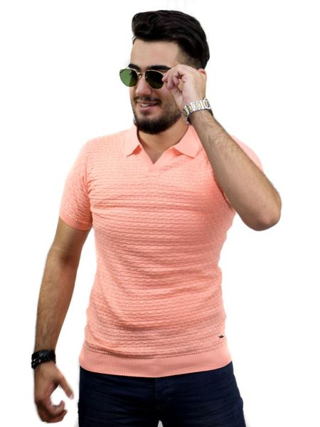 

men's t-shirts kulemoda light pink color labyrinth pattern collar knitwear t-shirt, White;black