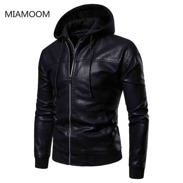 

2021 spring autumn coats new arrival pu hooded et fake two zipper leather ets men, Black