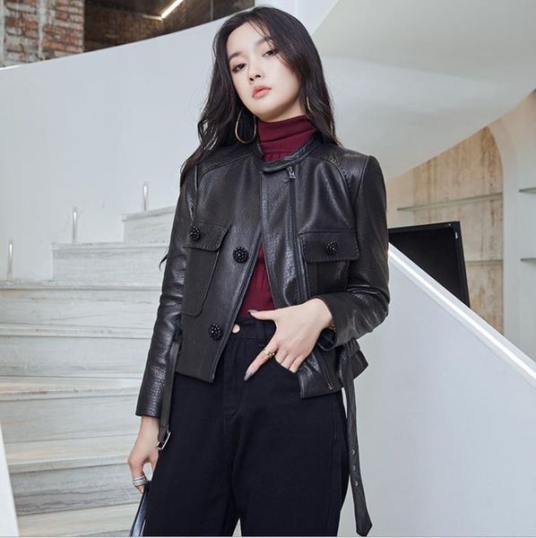 

women's jackets the same style of personalized 2021 autumn winter haining leather sheepskin coat design sense small lapel, Black;brown