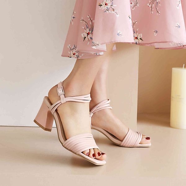 

sandals summer ankle strap women thick high heels shoes buckle open toe party lady green white purple pink big size 43 uhgo, Black