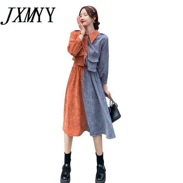 JXMYY Осенний и зимний стиль Свободные моды темперамент шить западный стиль из двух частей маленький шкур длиной юбка костюм 2111119