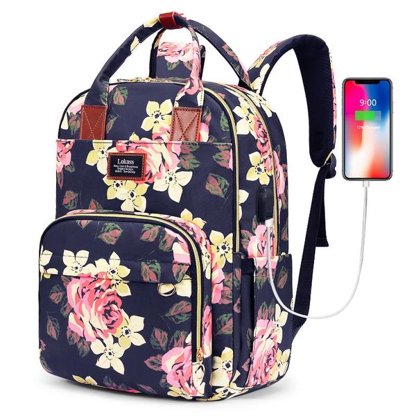 

backpack lokass 15.6-inch lapbag ladies floral trekking nylon travel