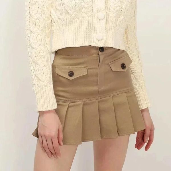 

skirts 2021 fashion retro pleated short skirt mini pure color age reduction a-line package hip female s707, Black