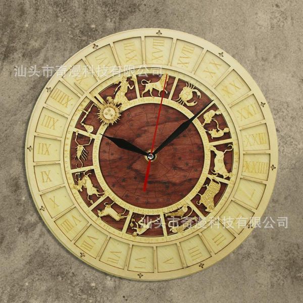 

wooden wall clock medieval prague astronomical twelve constellation modern decoration clocks