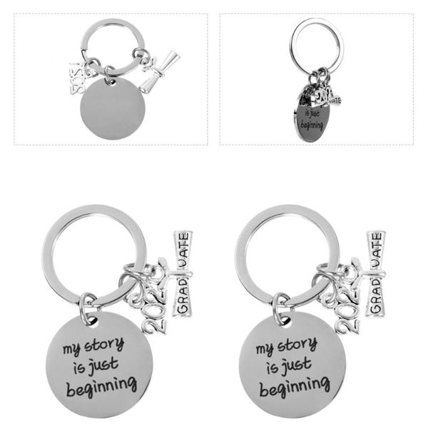

party favor 3pcs stainless steel graduation keychains chic bag pendants gift key rings