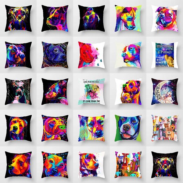 

cushion/decorative pillow cozy cushion cover linen pitbull color poster dog printed throw case home decorative pillows square 45x45cm polyes