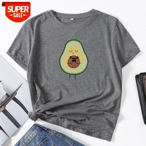 

t-shirt loose avocado print women's bottoming shirt short sleeve #482v, White