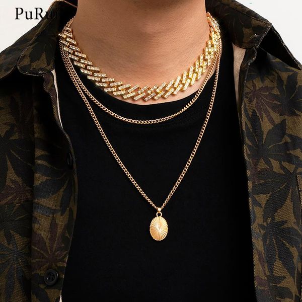 

pendant necklaces purui 3pcs/set bohemian iced out chain rhinestone choker necklace for women men jewelry steampunk shell shape, Silver