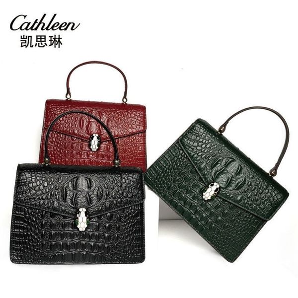 

female portable new snakehead with sweet lovely european and american personality white collar crocodile leather women's bag