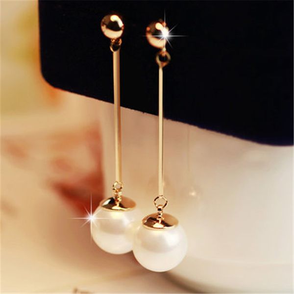 

long earrings dangle tassel simulated pearl drop earring for women gift bijoux korean jewelry ol gold color pendientes boucle d'oreille, Silver