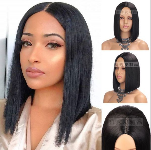 

synthetic wigs short straight blakc women brand nice wash, Black