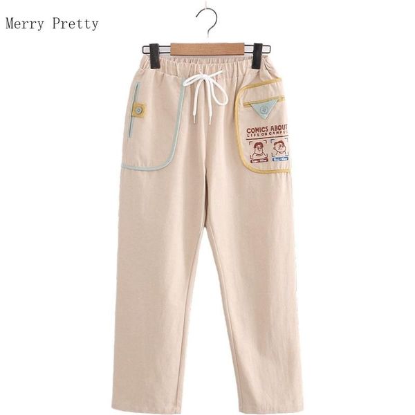 

women's pants & capris 2021 summer full length casual for women mid waist drawstring cartoon embroidery pocket fashion long office, Black;white